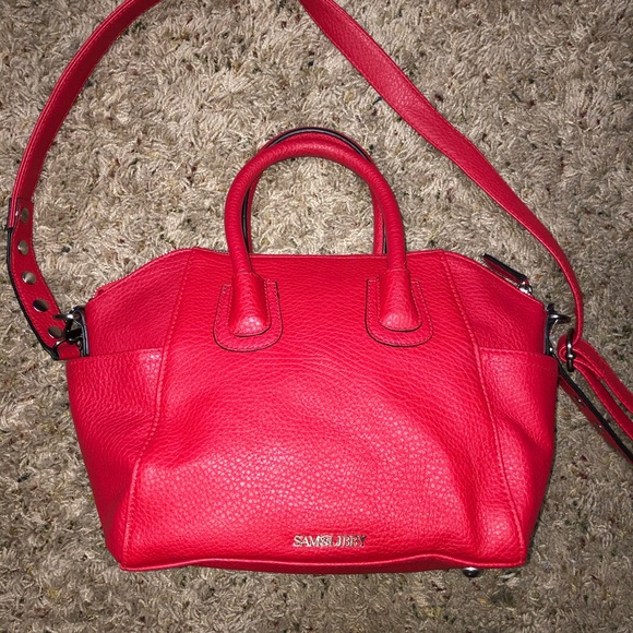NWOT SAM & LIBBY RED LEATHER SATCHEL W LONG STRAP - Picture 1 of 10